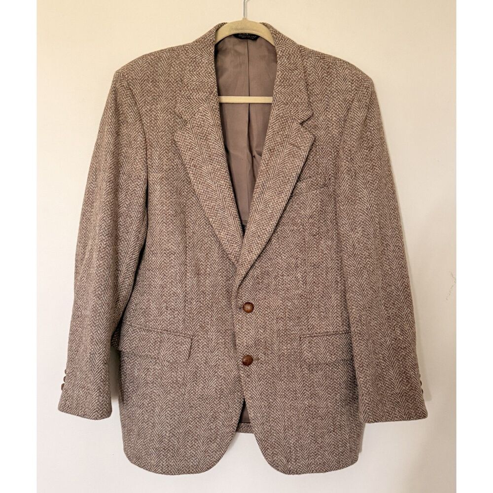 VTG Harris Tweed Herringbone Scottish Handwoven Wool Blazer Jacket Ivy Sz 40R